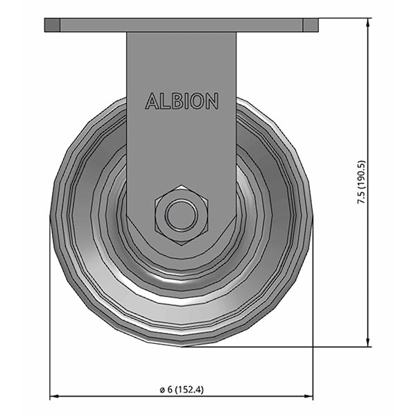 Side view drawing of caster with dimensions